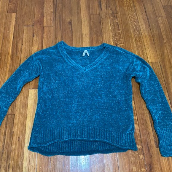 LAST CHANCE - Mudd Teal Chenile V-Neck Sweater XXS - Picture 2 of 6